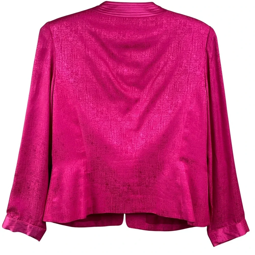 Adrianna Papell Hot Pink Two Piece 100% Silk Satin Buttons Skirt Suit Asian 10 - Picture 5 of 9